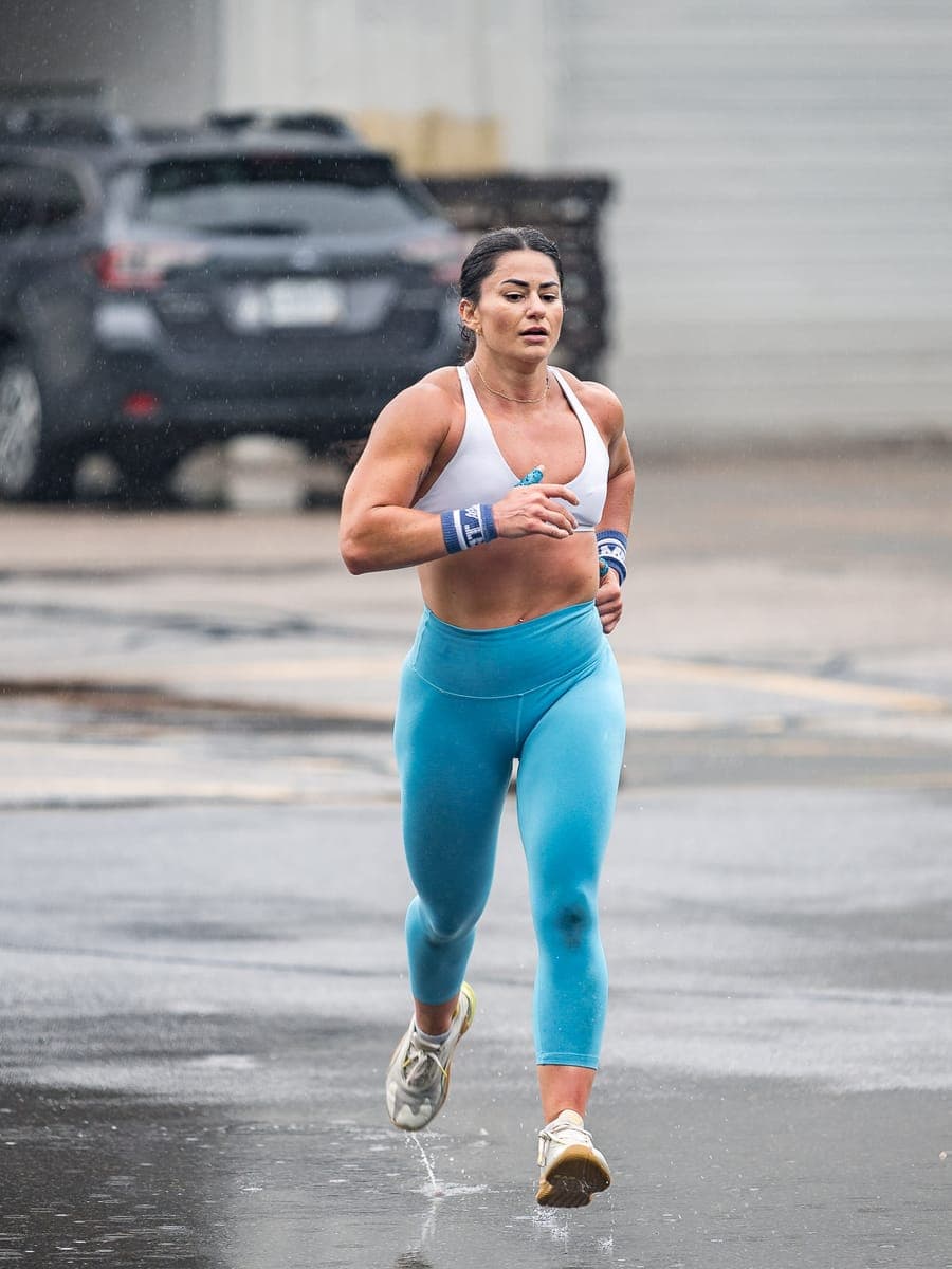 Misfit member mid-stride on a running interval during Murph